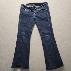 True Religion Joey Dark Wash Flare Jeans Made in USA Size 31 Low Rise Stitching